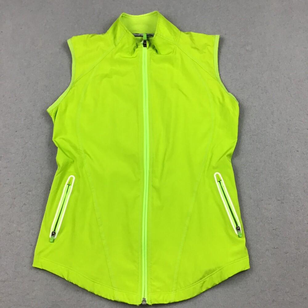 Athleta Vest Women Extra Small Neon Green Solid Zipped Pockets Full Zip Jacket